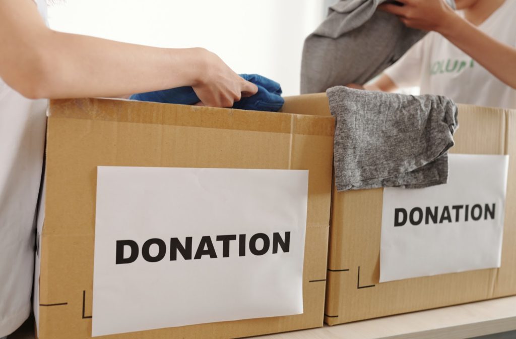 Donation box filled with clothing